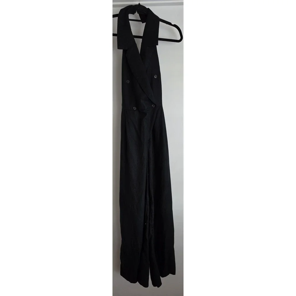 Banana Republic Jumpsuit Size 6 Sleeveless Black Linen Blend Women's Halter